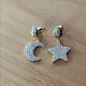 Kurt Geiger Gold Moon and Star Crystal Drop Earrings